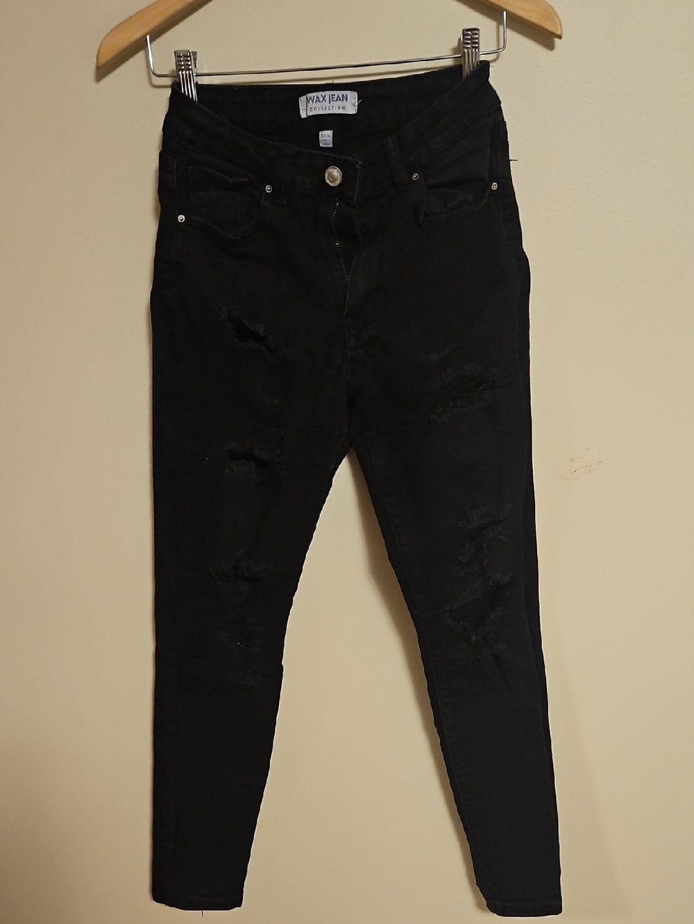 Wax Jean Black Distressed Skinny Jeans
